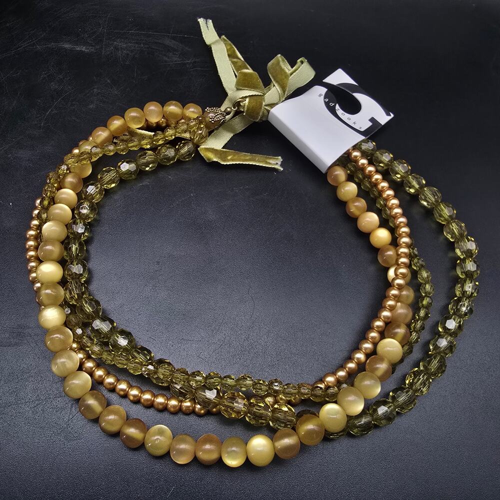 Gadzooks Green Beaded Layered Necklace Fall Tones Y2K 2000s NOS NWT